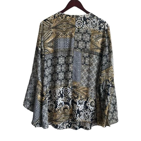 Cato Women Tunic Top Gem Neckline Long Bell Sleeve Boho Mix Pattern Print 18/20 - Picture 3 of 12